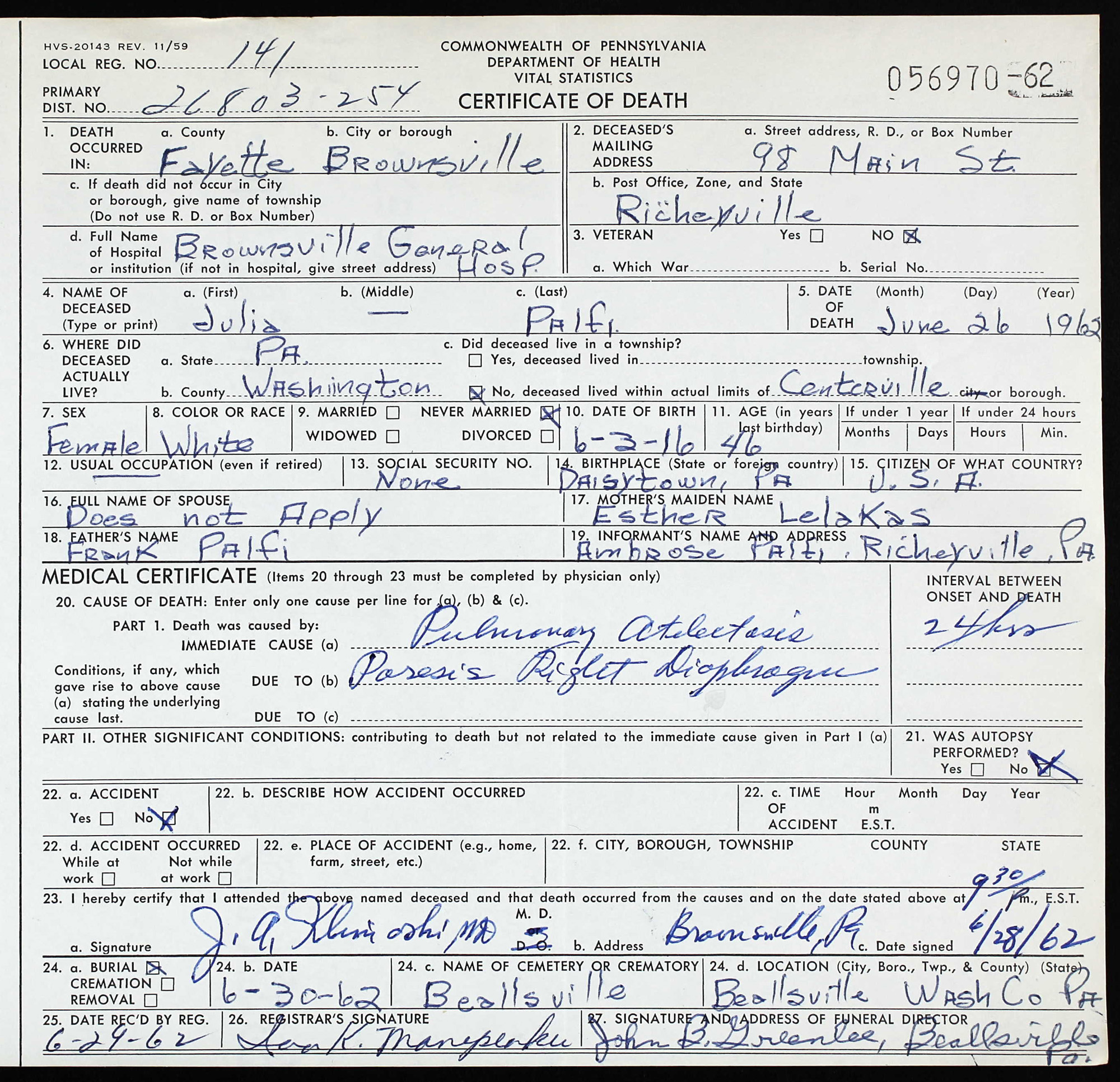 death certificate